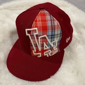 LA Burgundy New Era Plaid Hat